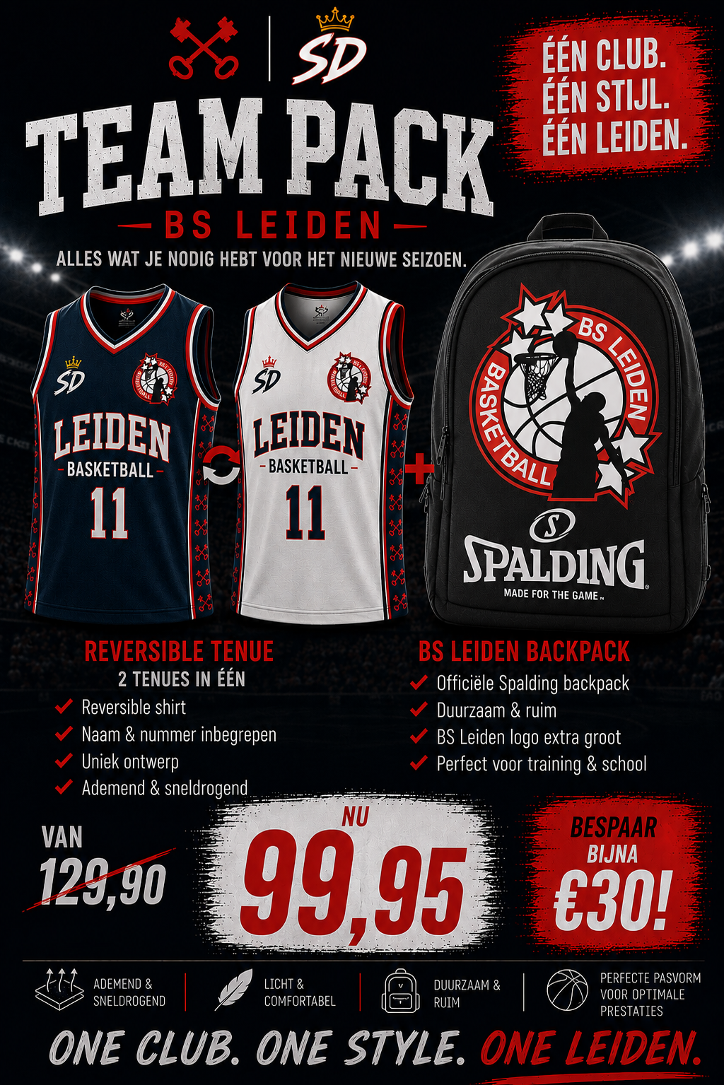 Slamdunkz BS Leiden Reversible met BS Leiden Rugtas